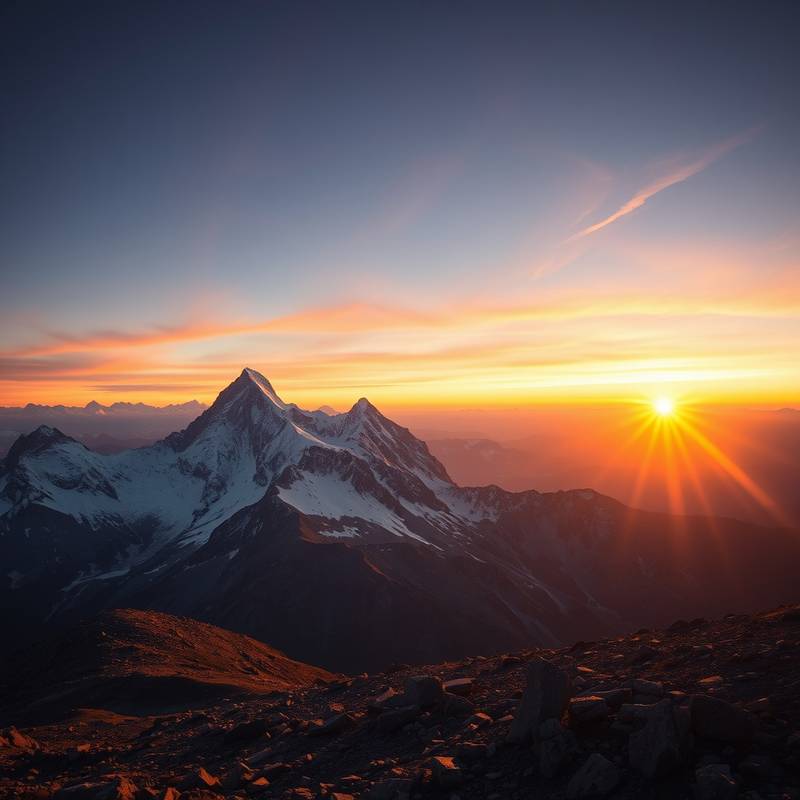 Campamento base en las montañas al atardecer