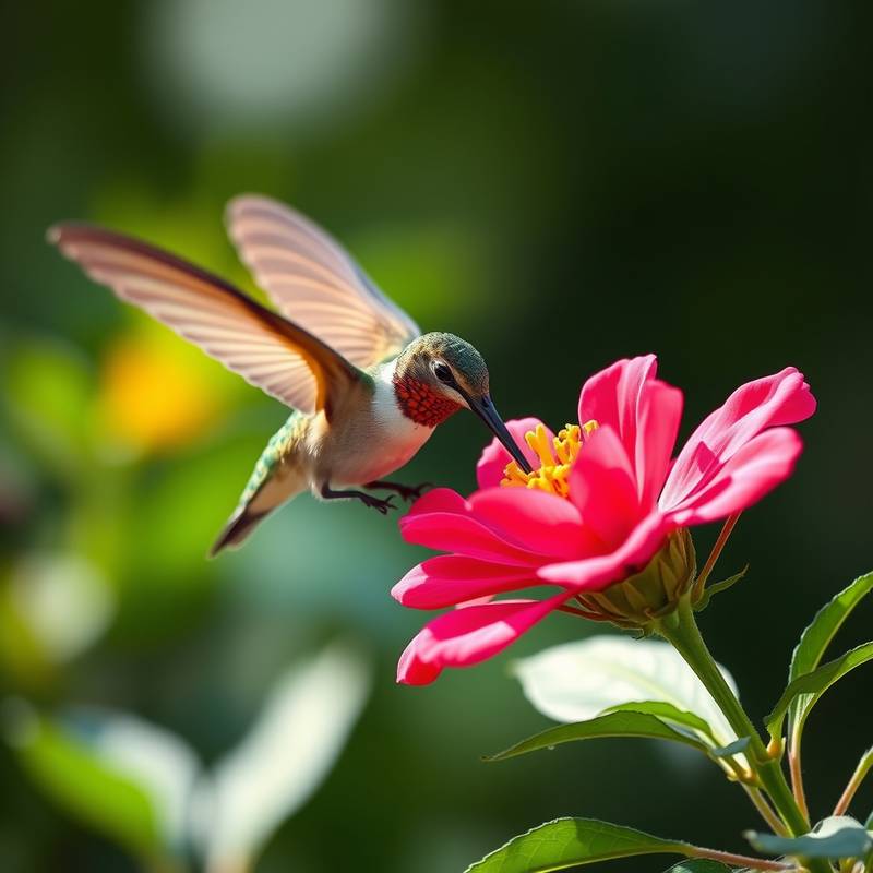 Colibrí alimentándose de una flor