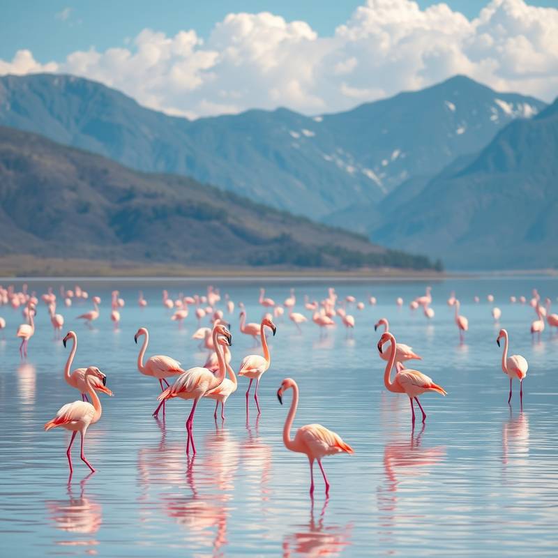 Flamencos rosados en una laguna de altura