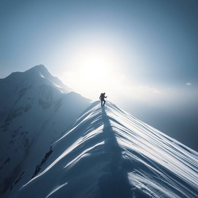 Persona escalando una montaña nevada